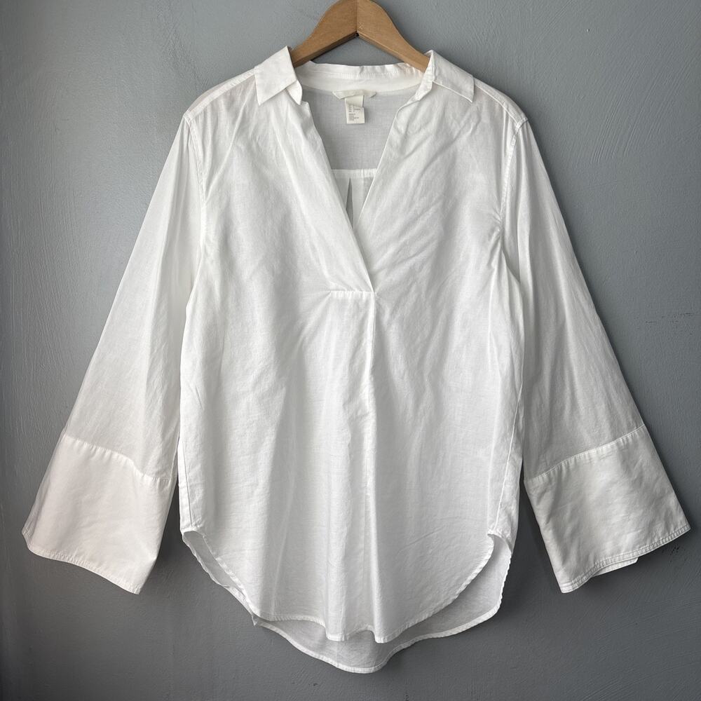 H&M Popover White Top Size 4 Cotton Pirate Poet Renaissance Relaxed Coastal Chic